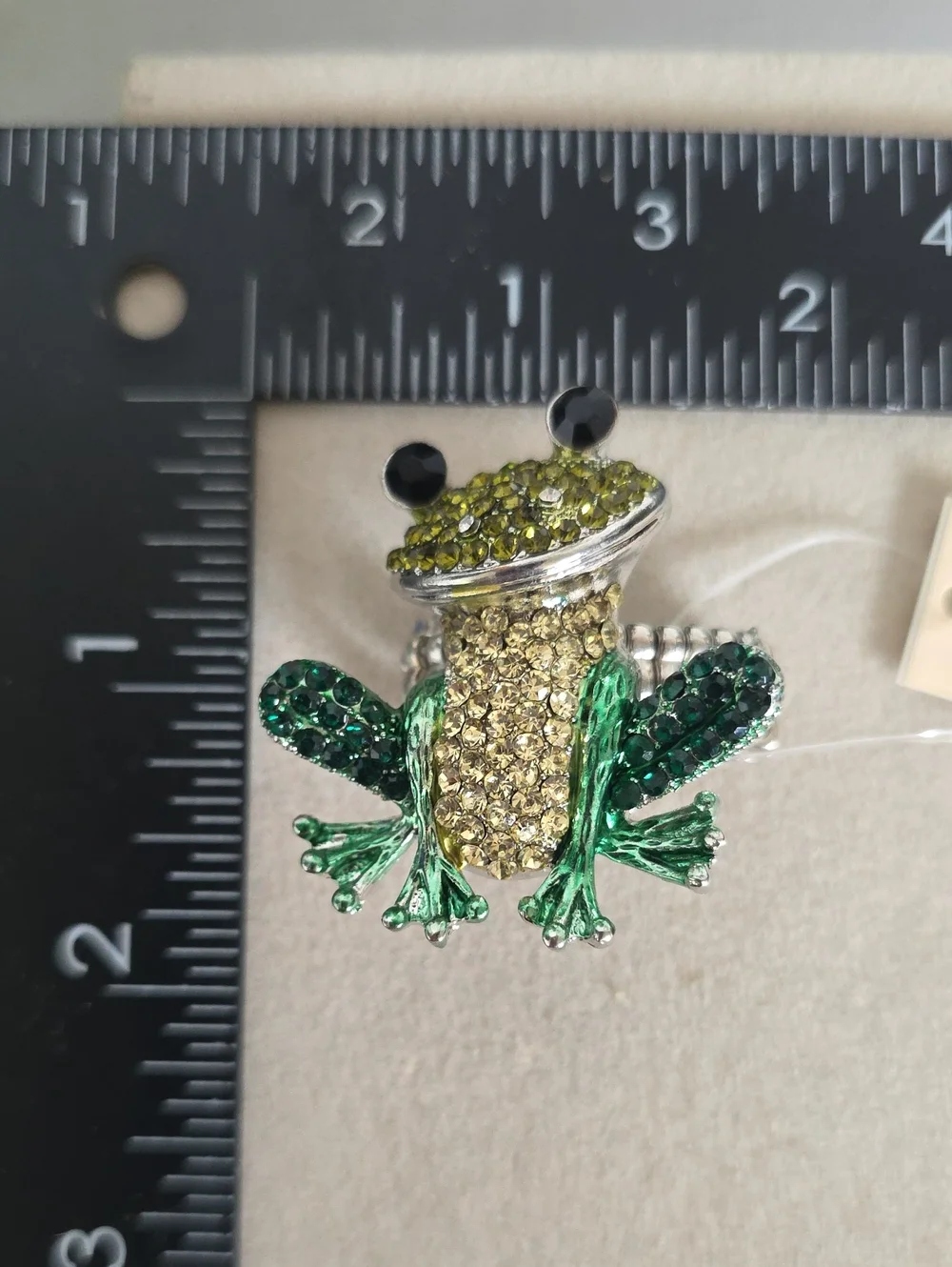 ​Whimsical Crystal Frog Statement Ring Stretchy Band Silver Tone